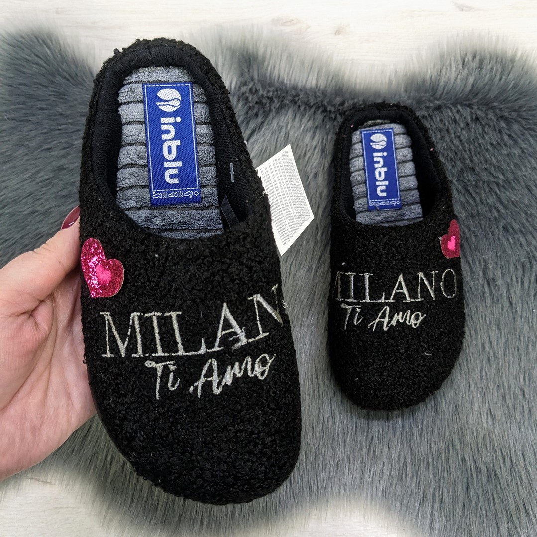 Капці домашні жіночі Inblu хутряні чорні з вишивкою 4680, фото 1