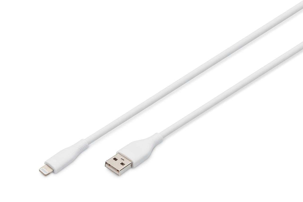 Digitus Кабель USB-A > Lightning заряджання/синхронізації, 2м, USB 2.0, 12W, силіконовий, білий