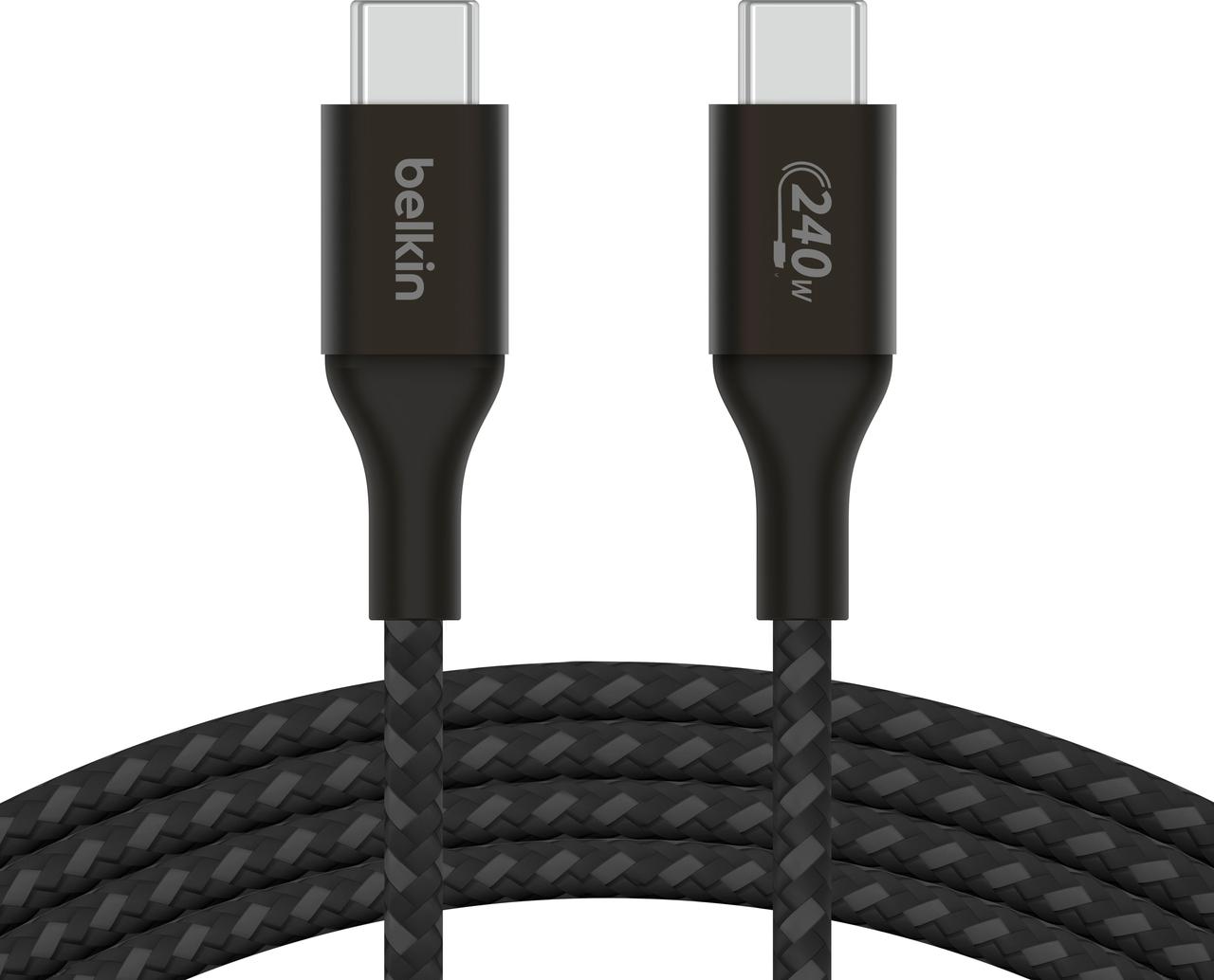 Belkin Кабель USB-C > USB-C заряджання/синхронізації 2м, 240Вт, Type-C, плетений, чорний