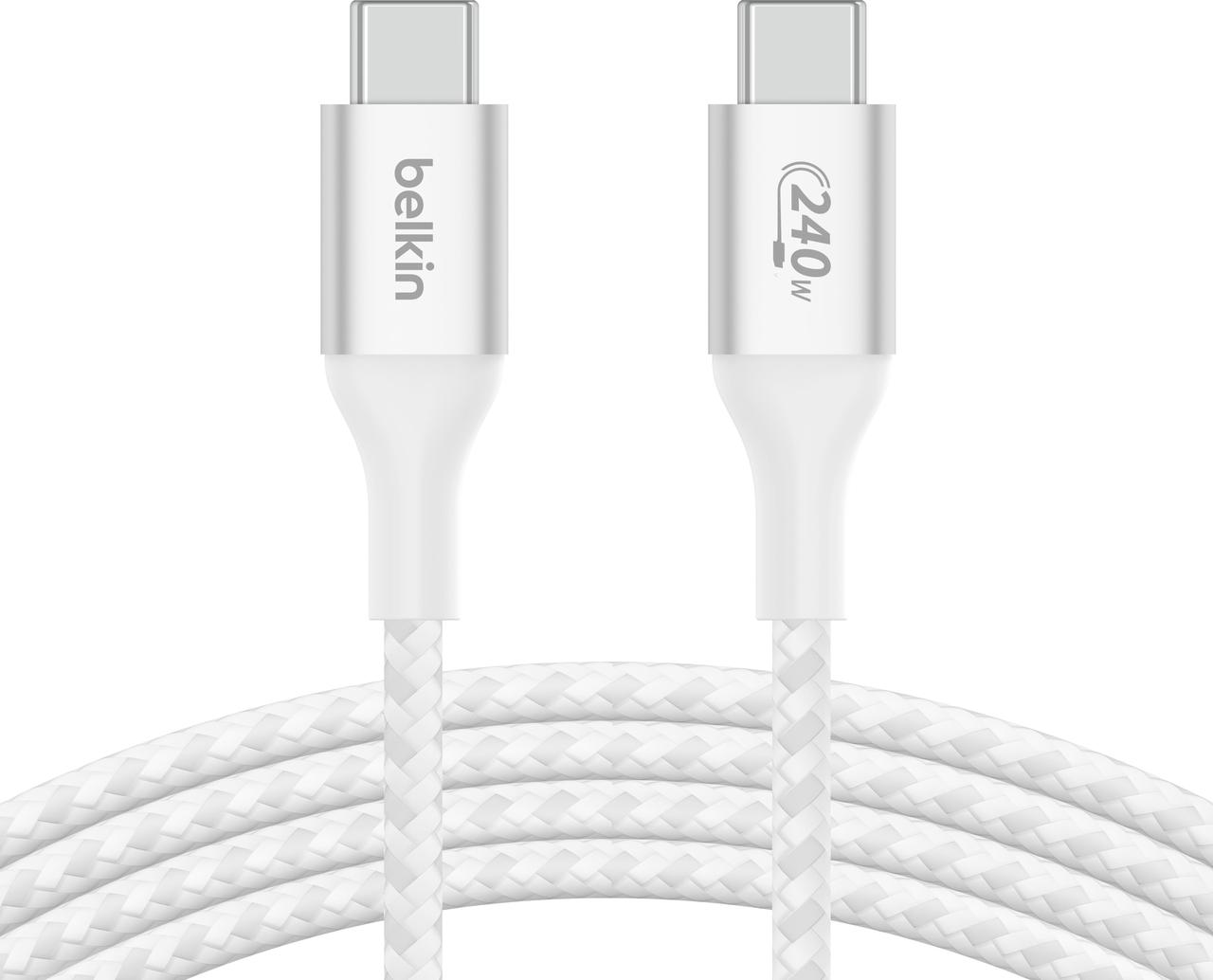 Belkin Кабель USB-C > USB-C заряджання/синхронізації 2м, 240Вт, Type-C, плетений, білий