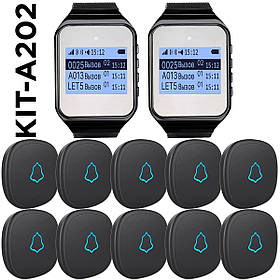 Система виклику офіціанта і персоналу KIT-A202: вологостійкі кнопки виклику офіціанта 10шт + пейджер 2шт