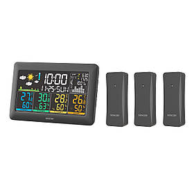 Sencor Метеостанція, внутр/зовн вимірювання, від мережі/AAх3+AAx2, темп-ра, вологість, час, прогноз погоди,