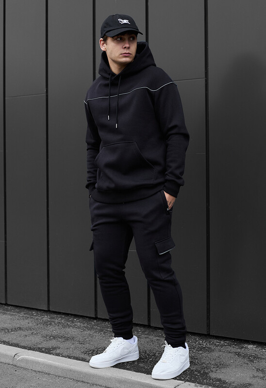 Утеплений чорний костюм Staff col black cargo cant fleece