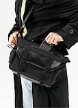 Містка чоловіча чорна сумка наплічна, з довгим ременем через плече, повсякденна, для документів, ноутбуку, фото 7
