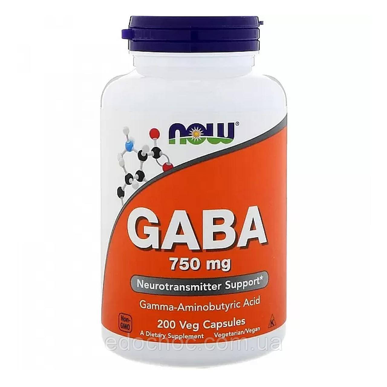 ГАМК (Гамма-аміномасляна кислота) (GABA) 750 мг 200 капсул NOW-00129