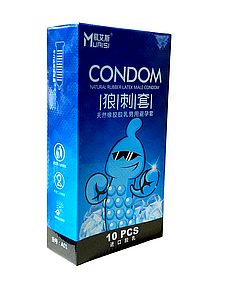 Презервативи натуральні ультратонкі Muaisi охолодні з бульбашками, сині (10шт/упаковка)