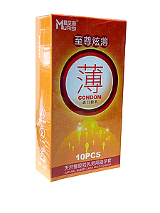 Презервативи натуральні ультратонкі Muasi більше мастила, жовті (10 шт/упаковка)