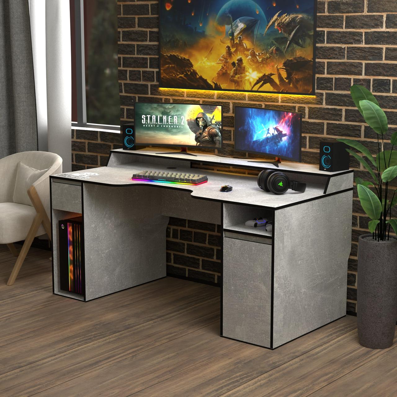Геймерський стіл Rasin RS-27 170х80х75 см. Індастріал/Чорна кромка