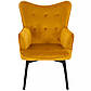 Крісло з широкою спинкою Carmen Velvet жовтого кольору каррі з велюровою оббивкою на дерев'яних ніжках, фото 2