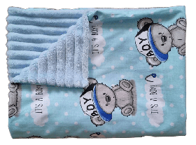 Дитячий плед із бавовни та плюшу Мінкі для новонародженого хлопчика на виписку з пологового BST Блакитний+Ментоловий