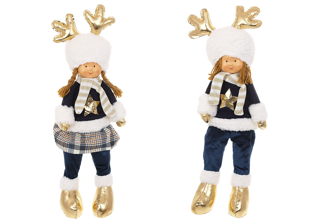 Новорічна іграшка Сидючі діти в оленячих шапках 21*12*54 см, 2 різновиди:, синій із золотом(877-371)