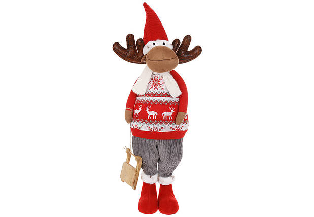 М'яка іграшка Олень із санками 25*22*8 см, сірий з червоним (877-377), фото 1