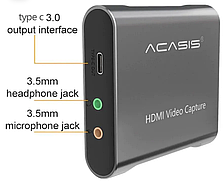 Acasis AC-2833 4K HDMI адаптер відеозахоплення USB3.0 рекордер для ігор онлайн-стрем відео в прямому ефірі PS4/PS5 Type-C