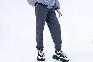 Джоггери з кишенями для дівчинки спортивні з тринитки графітового кольору р. 104-170