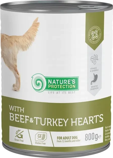 Вологий корм для дорослих собак із яловичиною та серцем індички Nature's Protection with Beef&Turkey 800 г