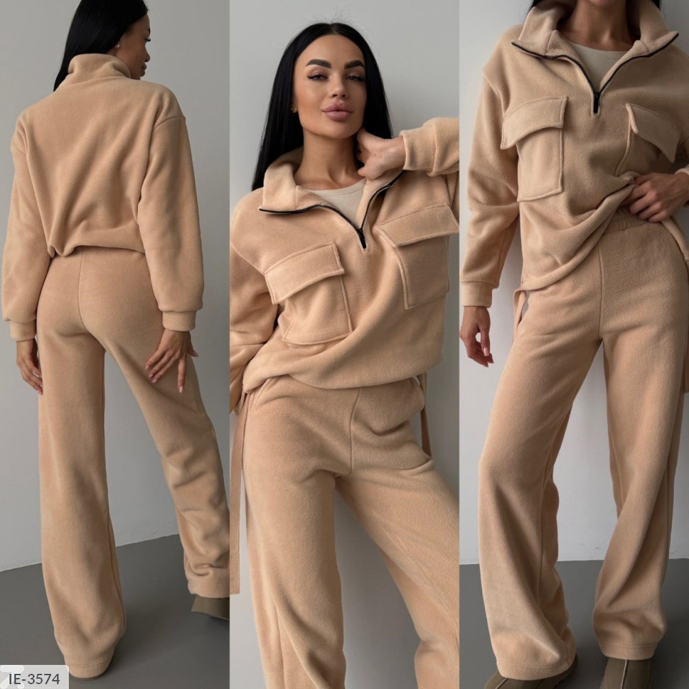 Теплий жіночий повсякденний костюм із м'якого двостороннього флісу кофта та розкльошені штани розміри 42-48