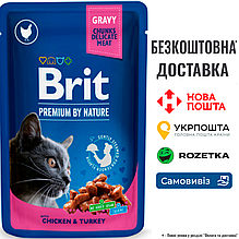 Вологий корм Brit Premium Cat Pouch для котів, з куркою та індичкою, 100 г