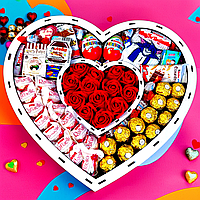 Подарунковий новорічний бокс із солодощами та трояндами для дівчини на Новий рік, солодкі бокси для дівчат на подарунок на Різдво