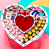 Солодке серце зі солодощами для дівчини на подарунок на Новий рік, подарунковий новорічний бокс для дівчини на подарунок до Різдва