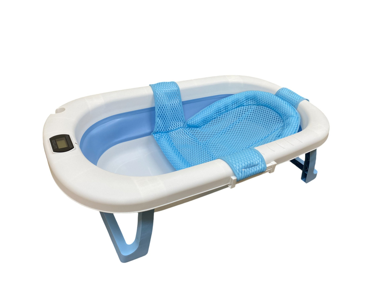 Ванна детская складная с датчиком температуры +подушкой голубая/белая ...