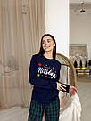 Піжама НОВОРІЧНА жіноча HOLIDAYS штани фланель + трикотажний лонгслів ЗЕЛЕНО-СИНІЙ, фото 4