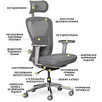 Ортопедичне комп'ютерне крісло для роботи Mealux Q1 Air Fabric Grey спинка сітка / сидіння тканина, фото 5