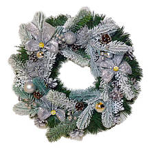 Різдвяний вінок 40 см прикрашений сріблястий засніжений