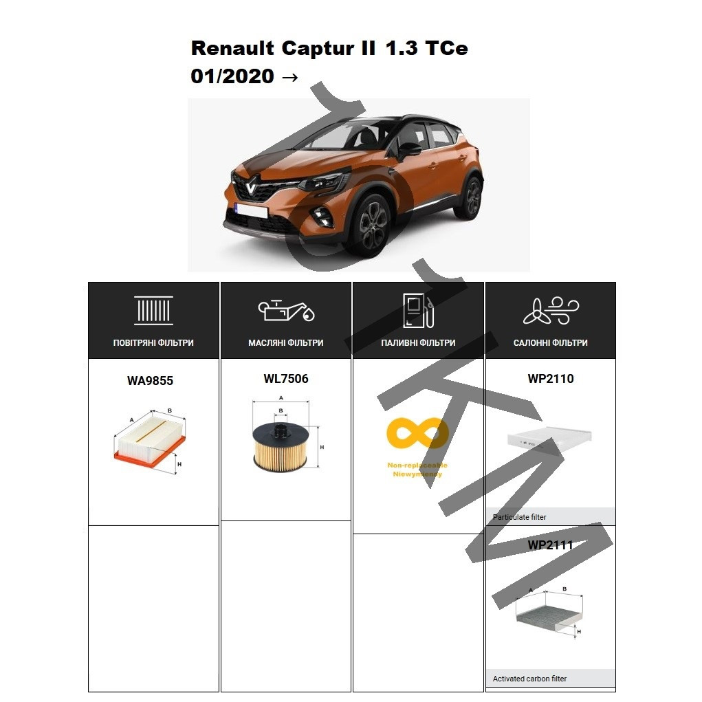 Комплект фільтрів Renault Captur II 1.3 TCe (2020-) WIX, фото 1
