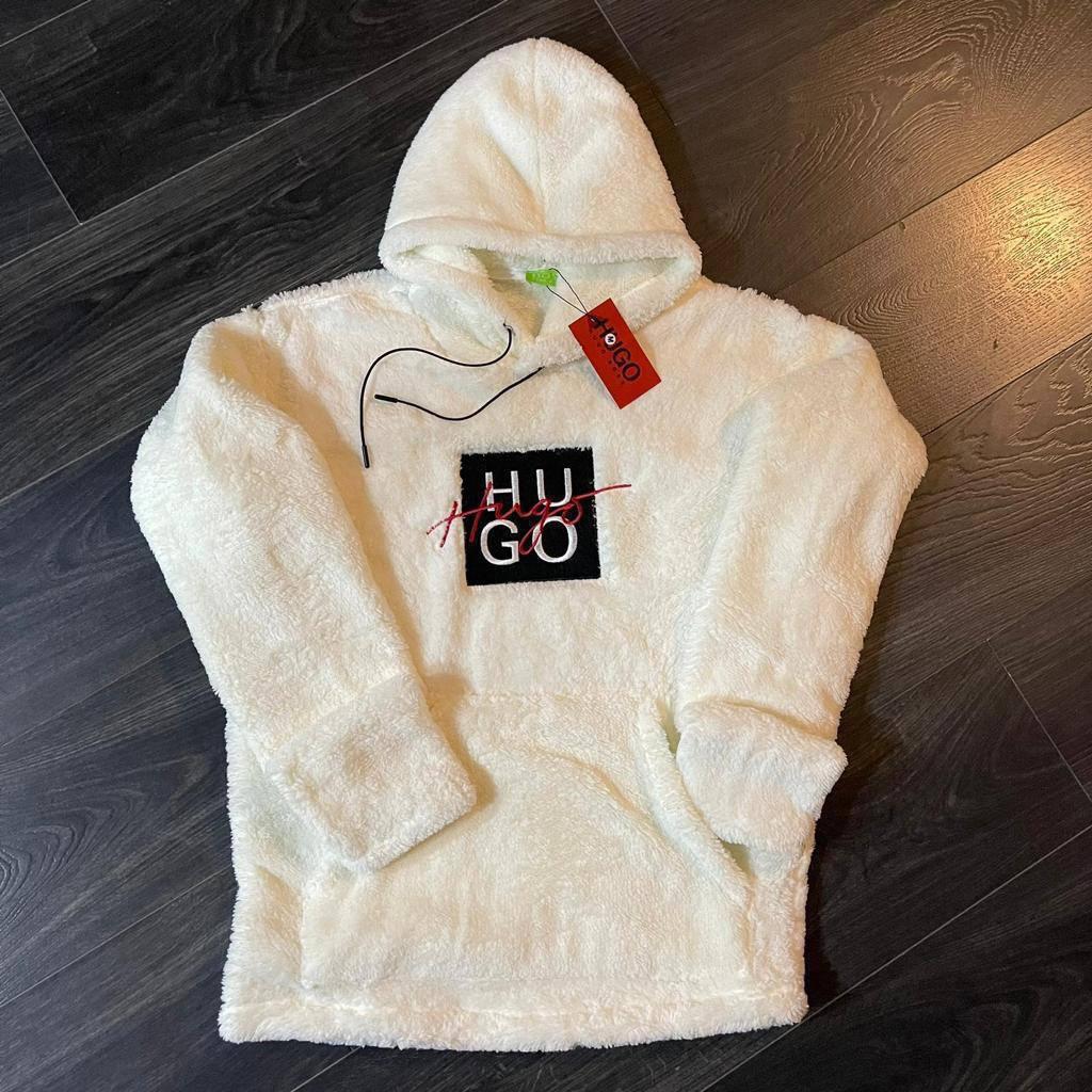 Чоловіча плюшева кофта худі HUGO BOSS D12362 біла