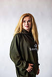 Тепле подовжене худі оверсайз жіноче хакі з капюшоном, фото 2