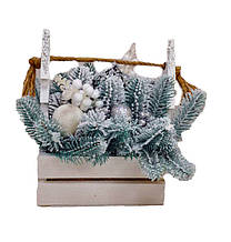 Різдвяна композиція "Snow" в дерев'яному кашпо