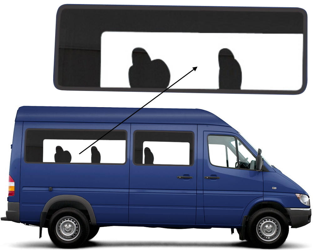 Бічне скло Mercedes Sprinter 1995-2006 салону заднє праве на ущільнювач середня база, фото 1