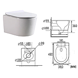 Унітаз підвісний безободковий DUSEL AREZ DWHT10210230R з плавнопадаючим сидінням Soft Close дюропласт, фото 10