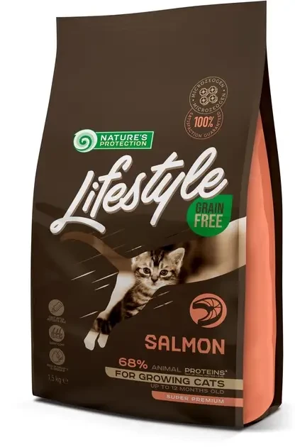 Сухий беззерновий корм для кошенят з лососем Nature's Protection Lifestyle Grain Free Salmon Kitten 1.5 кг