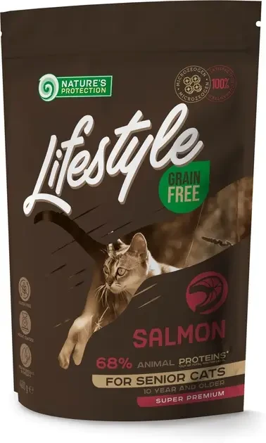 Сухий беззерновий корм для літніх котів із лососем Nature's Protection Lifestyle Grain Free Senior Cat 400 г