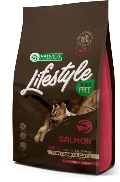 Сухий беззерновий корм для літніх котів із лососем Nature's Protection Lifestyle Grain Free Senior Cat 1.5 кг