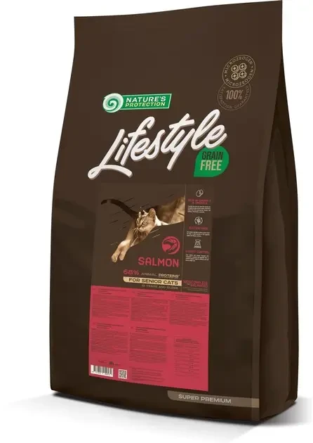 Сухий беззерновий корм для літніх котів із лососем Nature's Protection Lifestyle Grain Free Senior Cat 7 кг, фото 1