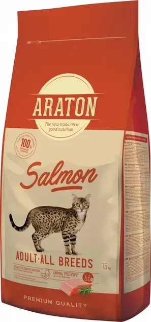 Повноцінний сухий корм з лососем для дорослих кішок Araton Salmon Adult All Breeds 15 кг