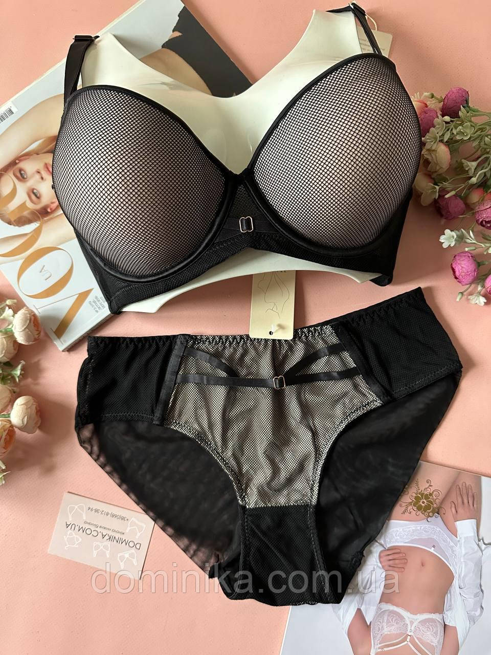 80/85/90D Комплект жіночої білизни на чашку D чорно-бежевий