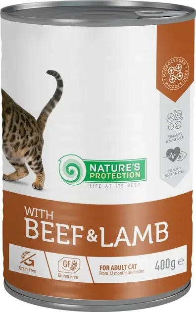 Вологий корм для дорослих кішок з яловичиною та ягнятком Nature's Protection with Beef&Lamb 400 г