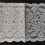 Стрейчеве (еластичне) мереживо білого кольору ("теплий" відтінок) шириною 23 см., фото 5