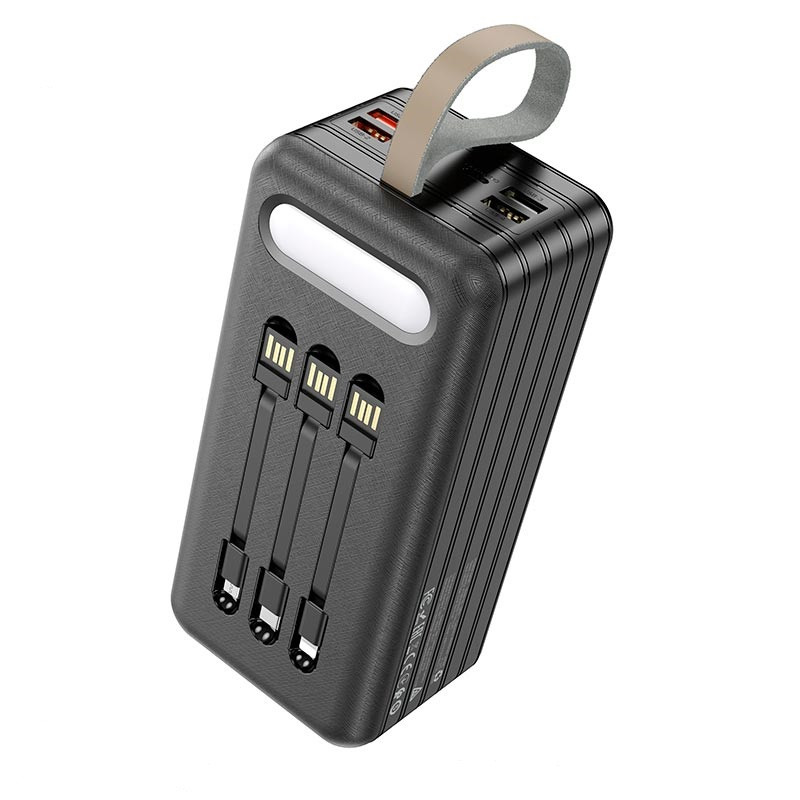 УМБ портативне зарядне Power Bank HOCO DB21 80000 mAh зі знімними кабелями, чорне, фото 1