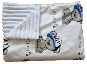 Дитячий плед із бавовни та плюшу Мінкі для новонароджених малюків на виписку з пологового BST Білий+Синій