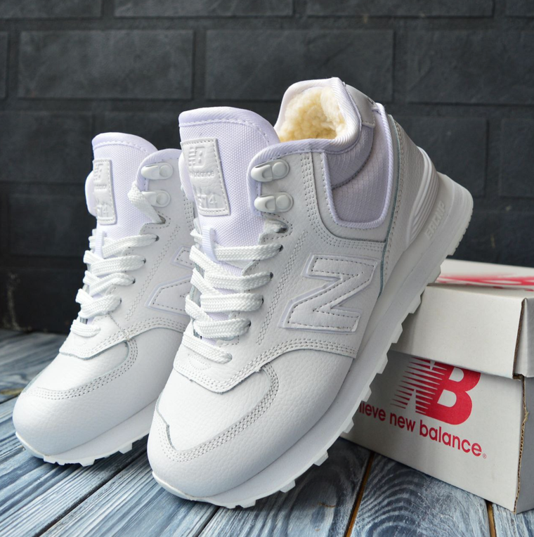 Жіночі зимові кросівки New Balance 574 winter white високі Нью баланс білі теплі з хутром