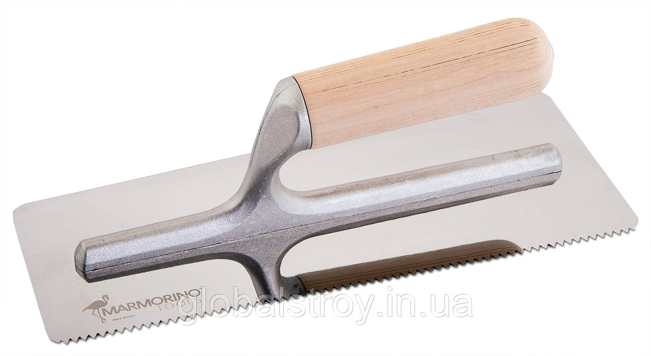 Кельма зубчаста нержавіюча сталь 280х120х0,6 мм Marmorino Tools STILSAW дерев'яна ручка, фото 1