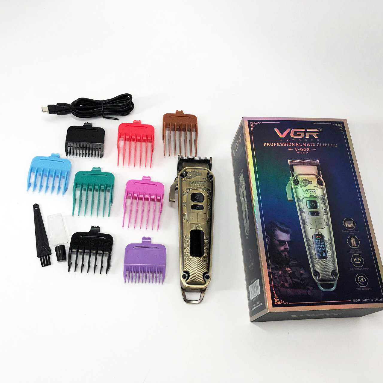 Електрична машинка для стрижки VGR V-005, Професійний бездротовий триммер, Миюча машинка HF-417 для стрижки