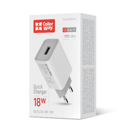 Зарядний пристрій мережевий USB 3,0A QC 18W білий ColorWay CW-CHS013Q-WT, фото 1