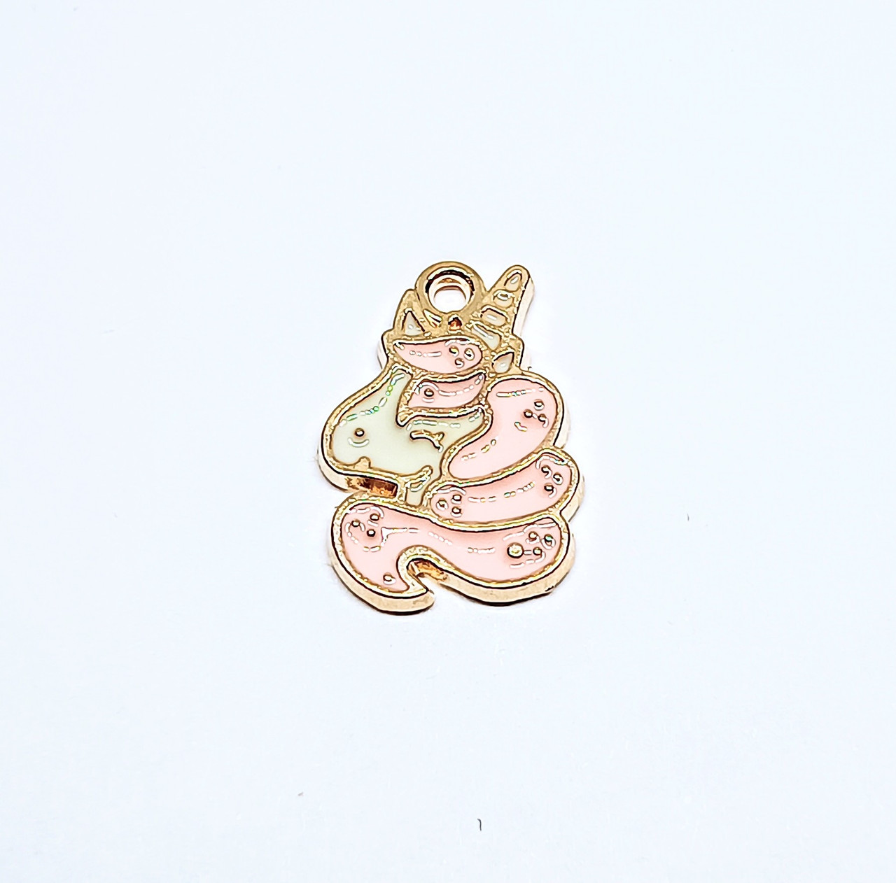 Підвіски металеві Finding Кулон шарм єдиноріг Натуральне золото Біла рожева емаль 17 мм x 12 мм