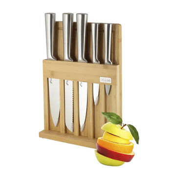 Набір ножів 6 предметів (5 ножів + дошка) на дерев'яній підставці нержавіюча сталь 5168 KAMILLE