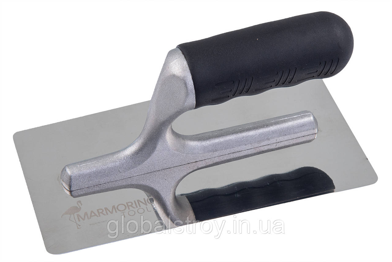 Кельма нержавіюча сталь 200х110х0,5 мм Marmorino Tools Steelmirror XL прогумована ручка